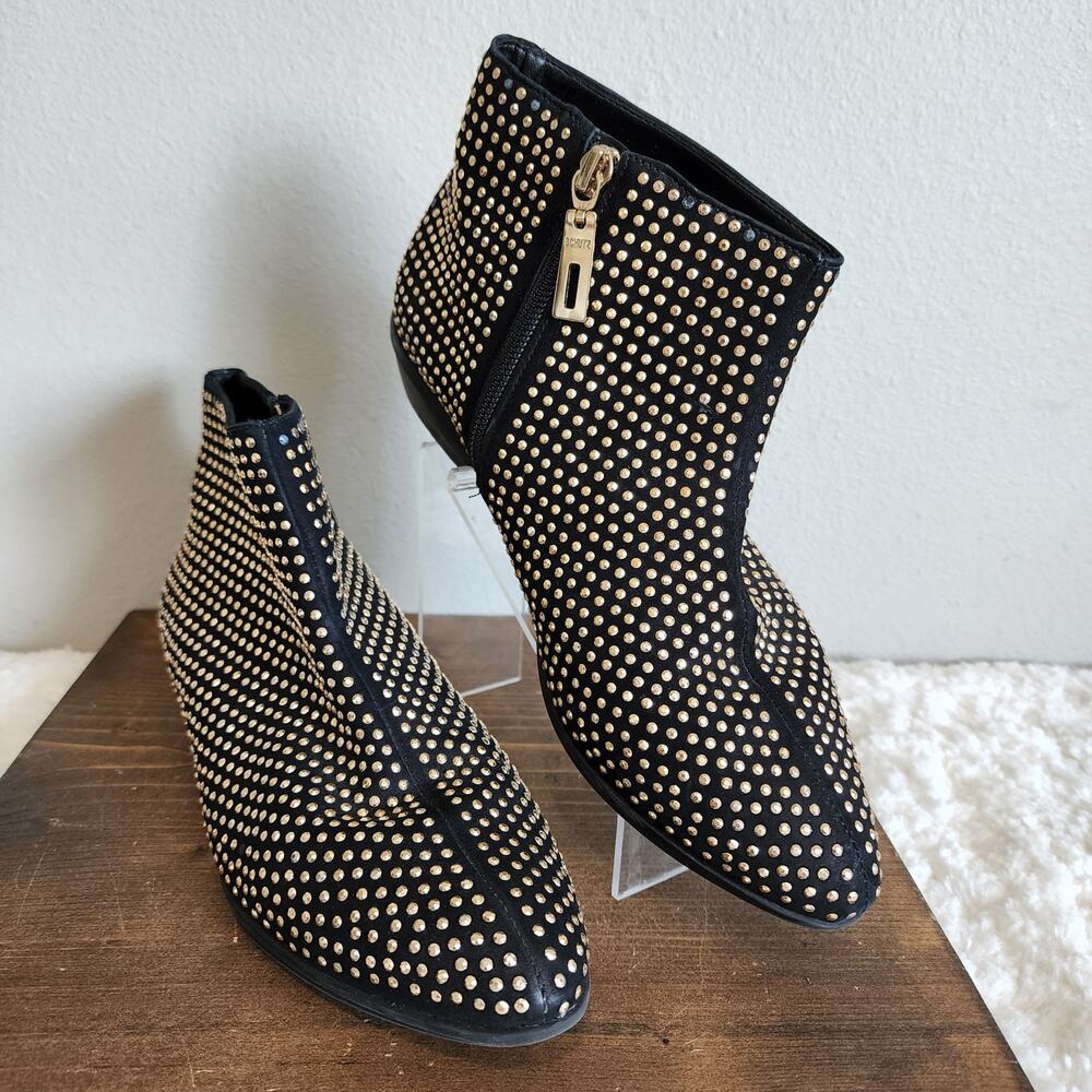 Schutz Rhinestone Embellished Studded Pointed Toe Black Ankle Booties Size 7.5